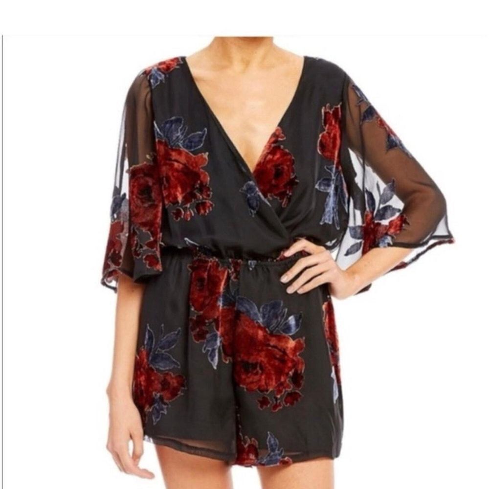 As U Wish Floral Boho‎ Print Sheer Romper SZ SM